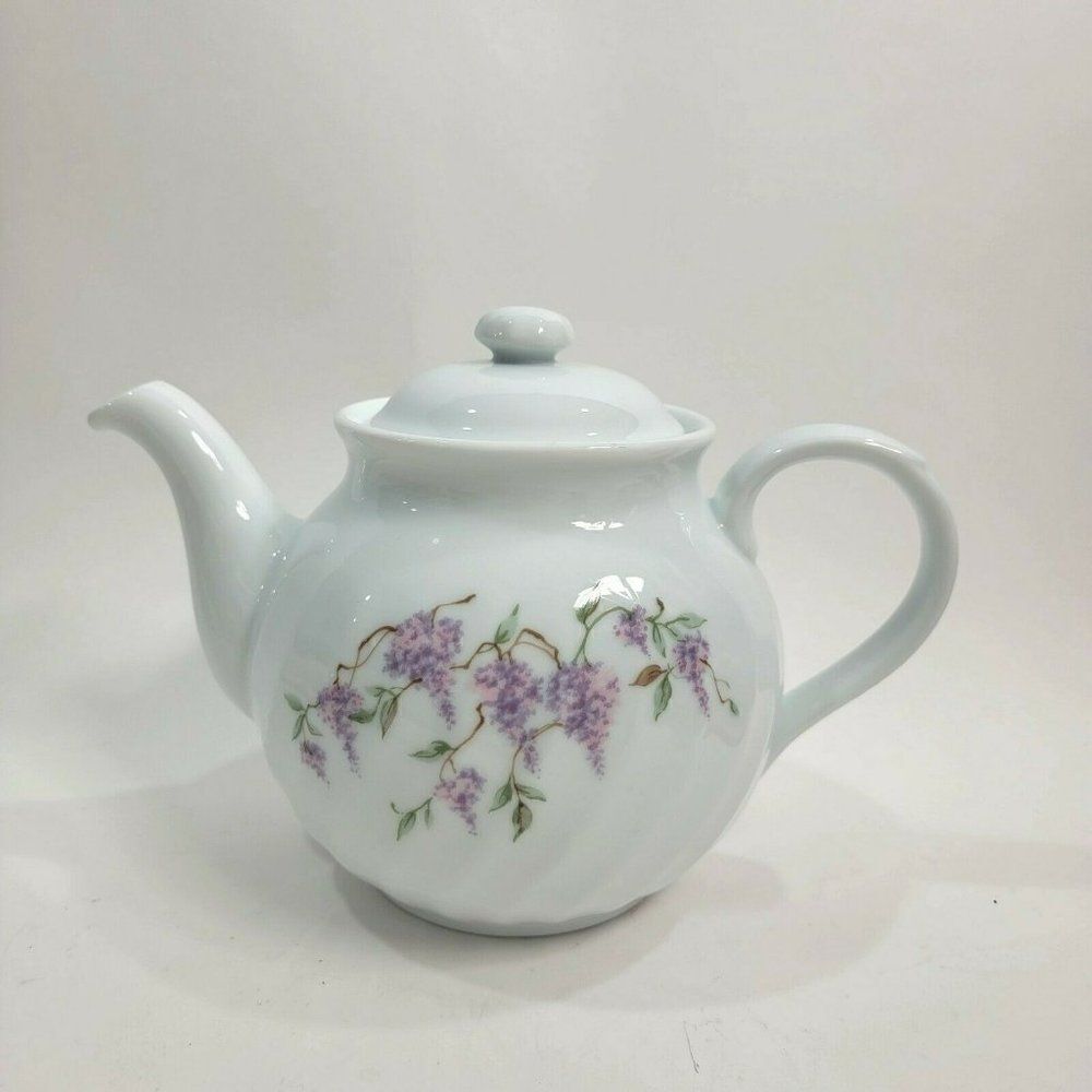 ‎CORNING Corelle Teapot & Lid Wisteria Pattern Purple